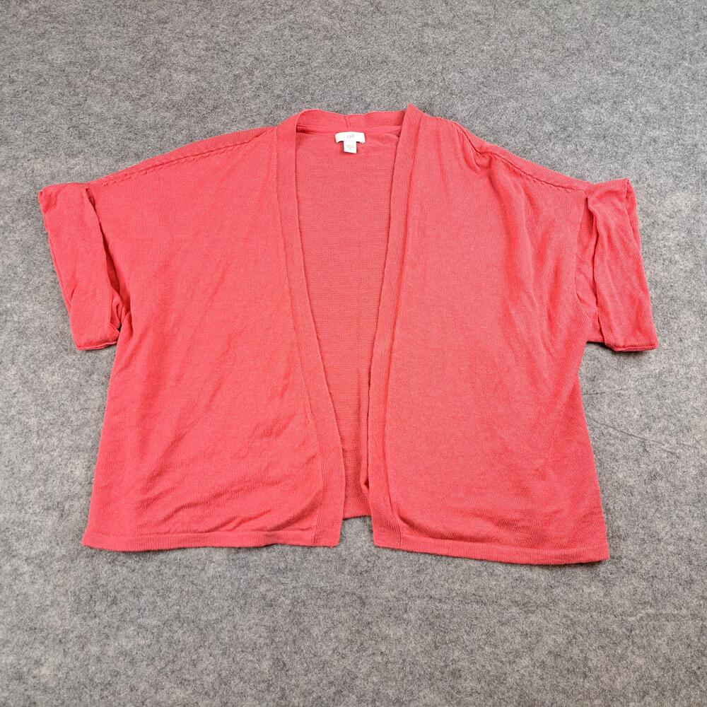 J Jill Sweater Womens Medium Pink Linen Modal Open Front Short Sleeve Cardigan